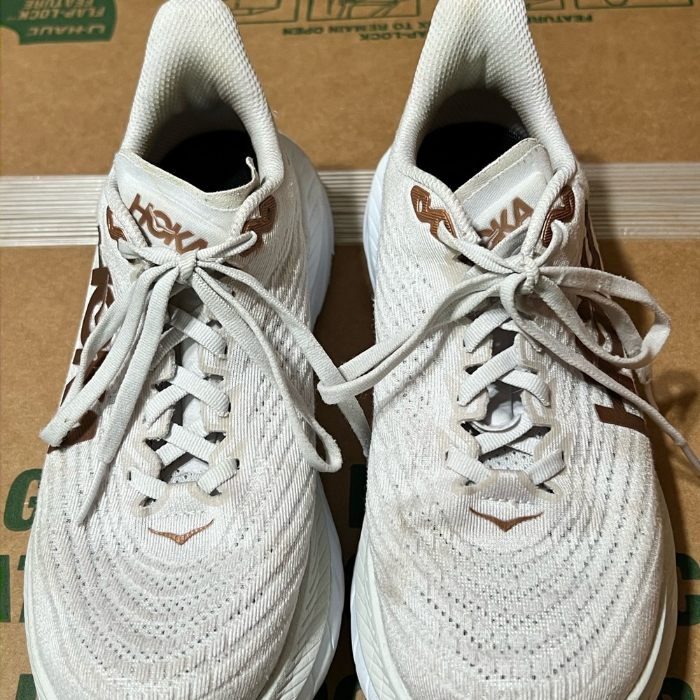 Hoka White and Brown Running Shoes